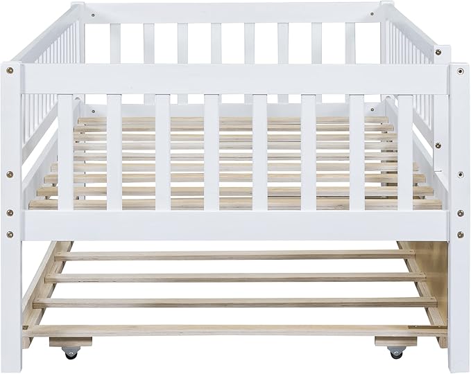 Bellemave Twin Kids Bed Frames with Rails for Kids, Twin daybed with Trundle for Boys/Girls/Adults，White