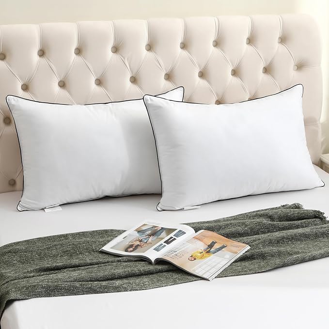 BPC Goose Feather Down Pillows Standard Size Set of 2, Luxury Feather Pillows for Sleeping, 100% Organic Cotton Cover, Soft Support Surround Fill Polyester, Hotel Collection Bed Pillows 20"x26"