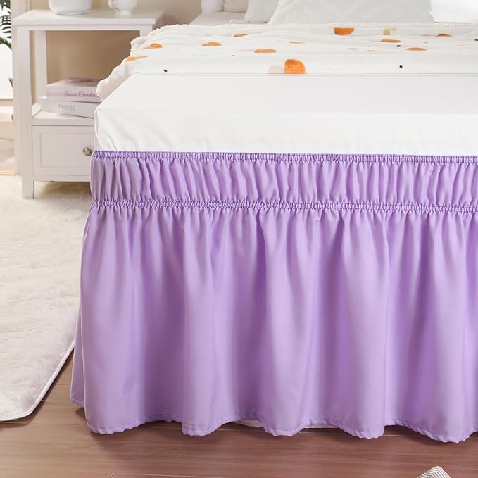 RIMELA Lilac Bed Skirt Full Size 15 Inch Drop, Elastic Bed Skirting for Bed Base and Frame, Bedding Dust Ruffle Easy to Install, Lightweight Wrap Around Adjustable Bedskirt