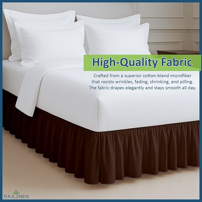 Rajlinen Ruffled Bed Skirt Twin, 12 Inch Drop Dust Ruffle with Split Corners, 100% Microfiber Bedskirt with Platform, Three-Sided Coverage Ruffled Gathering Design, Chocolate