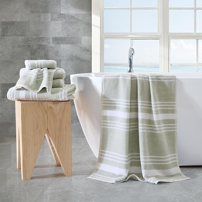 Nautica - Bath Towels, Soft & Absorbent Cotton Towels with Yarn Dye Terry Loops, Medium Weight Bathroom Towels (Windward Green, 6 Piece)
