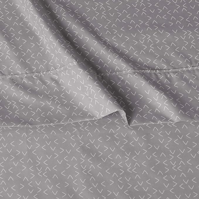Amazon Basics Lightweight Super Soft Easy Care Microfiber 4 Piece Bed Sheet Set With 14-inch Deep Pockets - Queen, Grey Arrows,Printed