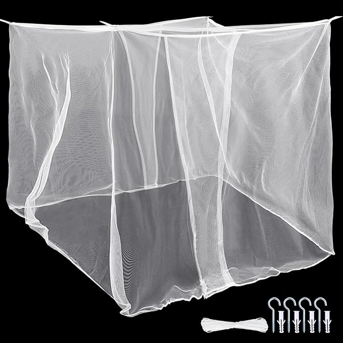 4 Corners Mosquito Net for Mosquiteros para Camas Bed Canopies Netting Bed Drapes Rectangular Mosquito Mesh for Camping Home Outdoor Travel(White B,L79 X W87 X H71 Inch,2 Opening)