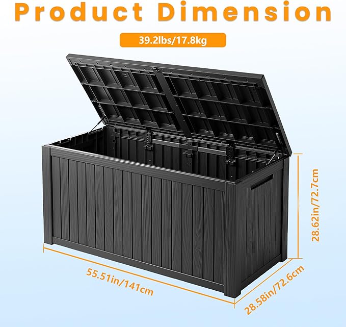 Outdoor Storage Box Waterproof, 200 Gallon Lockable Resin Large Deck Box, Patio Storage Bin for Pool Accessories Cushion Furniture, Garden Tools, UV-Resistant Outside Delivery, Black