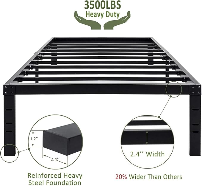 45MinST 18 Inch Maximum Storage Bed Frame/Reinforced Platform /3500lbs Heavy Duty/Easy Assembly/Mattress Foundation/Steel Slat/Noise Free, Twin XL