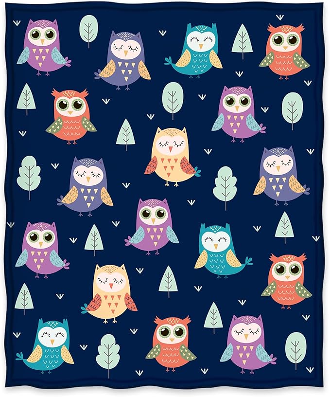 Jekeno Owl Blanket Gifts for Women Men Kids Girls Mom Halloween Christmas Birthday Gifts Home Bedroom Living Room Mother's Day Easter Decor Soft Cozy Lightweight Throw Blankets Navy Blue 50"x60"