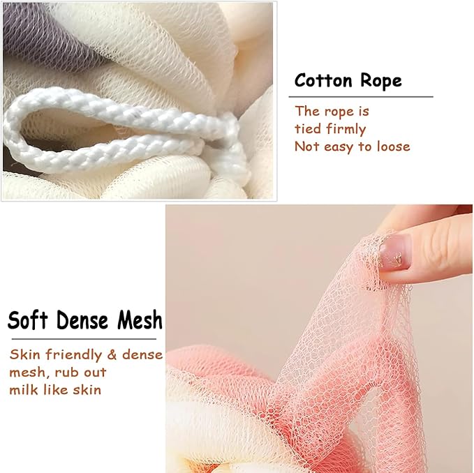 AARAINBOW 2 Packs Upgraded Long Stretch Back Sponge with Rope Handles Back Scrubber Bath Shower Mesh Sponge Exfoliating Body Scrub Stretch Braided Loofah for Men Women Braided Mesh Shower (Gray+Pink)