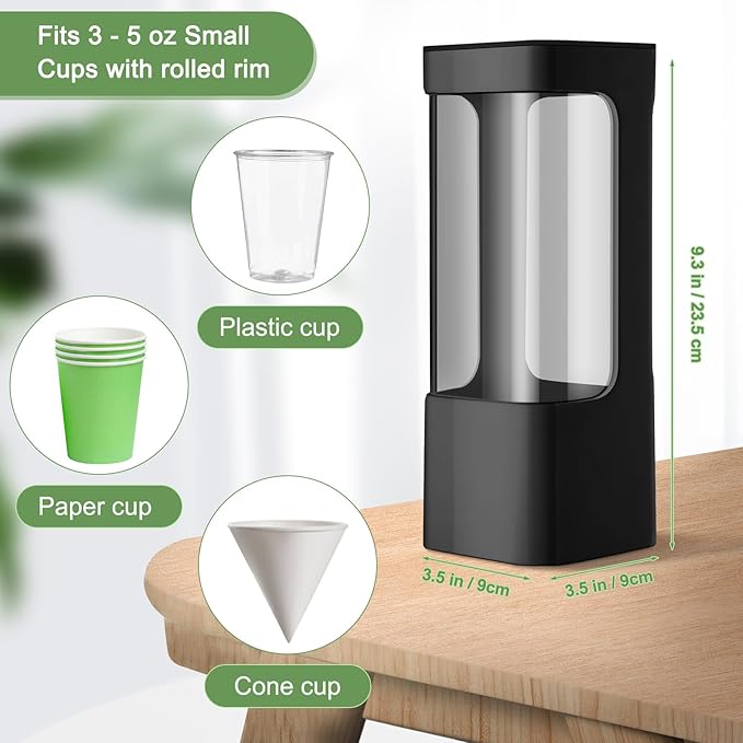 CHENGU 2 Pcs Cup Dispensers, Wall Mounted Pull Type Water Cup Holders for Water Cooler Fits 3-5 oz Small Adhesive Dispenser with Paste Plate for Home, Bathroom, Office, Hospital(Black)
