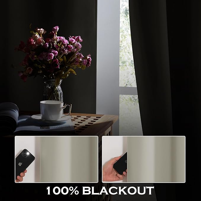 KGORGE 4-in-1 Soundproof Anti Dust 100% Blackout Curtains with Melt-Blown Layer Noise Reducing Thermal Insulating Window Drapes for Bedroom Nursery, W 52 x L 84, Nature, 2 Panels