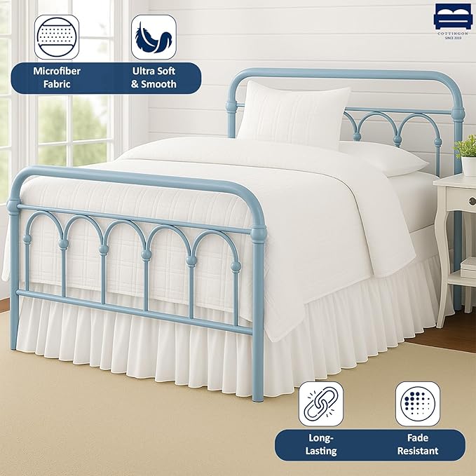 Cottingon Bed Skirt King 21" Drop with Split Corners, 100% Microfiber Soft and Stylish, Dust Ruffle with Platform, White