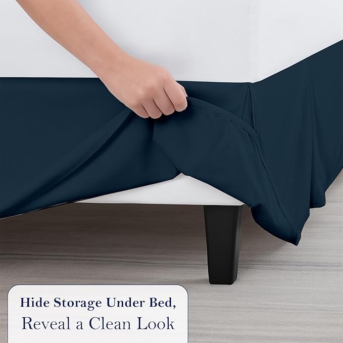 Twin Bed Skirt, Luxury 16 Inch Drop Navy Blue Pleated Bed Skirt, Double Brushed Microfiber, Box Pleat Design, Wrinkle & Fade Resistant, Easy Fit Tailored Bedskirt for Twin Size Beds
