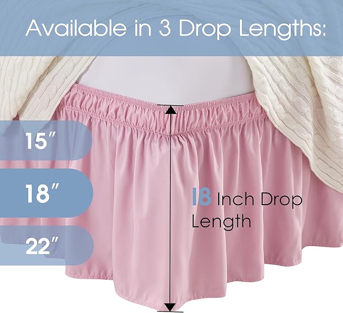 FreshCulture Queen Bed Skirt, Elastic Wrap Around Bed Skirt Queen Size, Bed Skirts for Adjustable Bed, Easy Fit with 18 Inch Drop Length, Hotel Quality Dust Ruffle for Queen Bed (Dusty Pink)