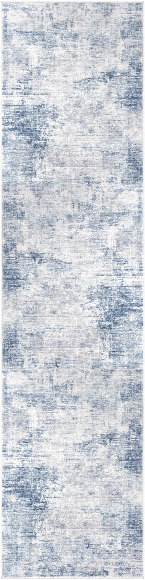 IOHOUZE Abstract Runner Rug 2x8 Ft Washable Runners for Hallways, Non Slip Kitchen Runner Printed Faux Wool Entryway Runner Indoor, Modern Floor Carpet for Hall Kitchen Bedroom, Light Blue White