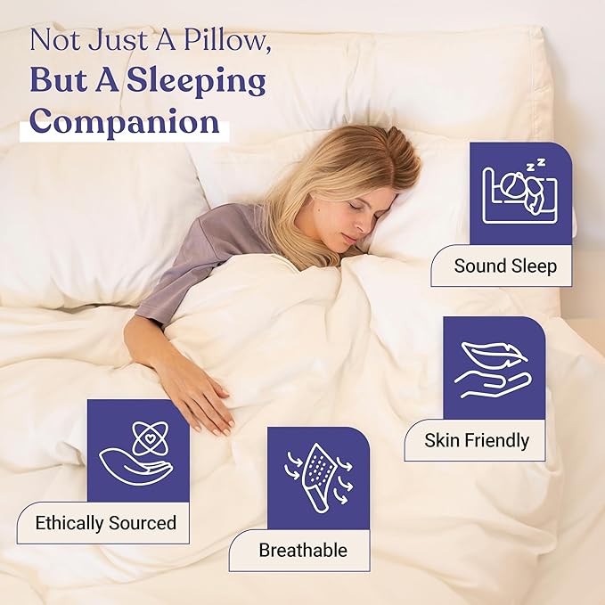 FluffCo Zen Fluff™ Down King Pillow with 600 Fill Power White Duck Down Stomach Sleeper Pillows - Luxury Hotel Quality 300 Thread Count - 100% Cotton Feather Pillows (Soft King Size 1 Pack)