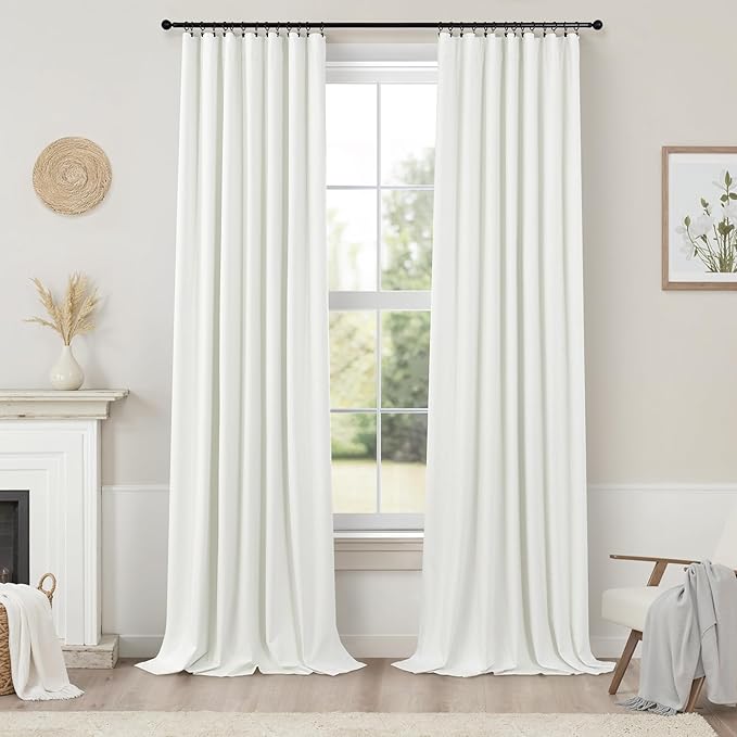Pitalk Short Linen Textured Blackout Curtains for Kitchen Door 45 Inch Length Bedroom Living Room Bathroom Heat Light Blocking Cute Curtain 45 Inch Long 2 Panel Set Ivory Off White Back Tab Rod Pocket