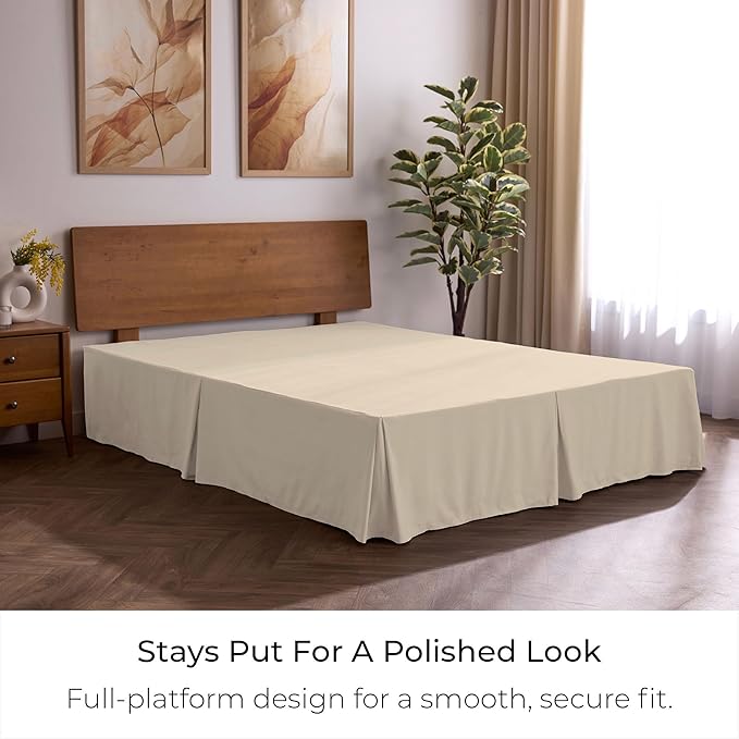 Mellanni Bed Skirt Cal King Size- Bed Skirting - 15-Inch Tailored Drop Pleated Dust Ruffle - Hotel Luxury Bedding - Wrinkle, Fade, Stain Resistant - 1 Bedskirt (Cal King, Beige)