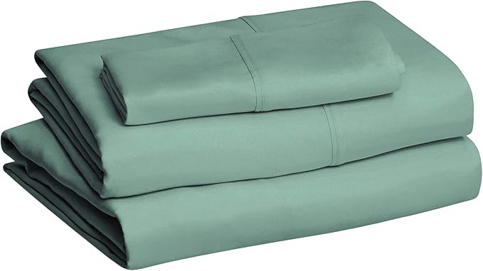 Amazon Basics Lightweight Super Soft Easy Care Wrinkle-Free Breathable Microfiber 3-Piece Bed Sheet Set with 14-Inch Deep Pockets, Twin XL, Emerald Green, Solid (Pack of 4)