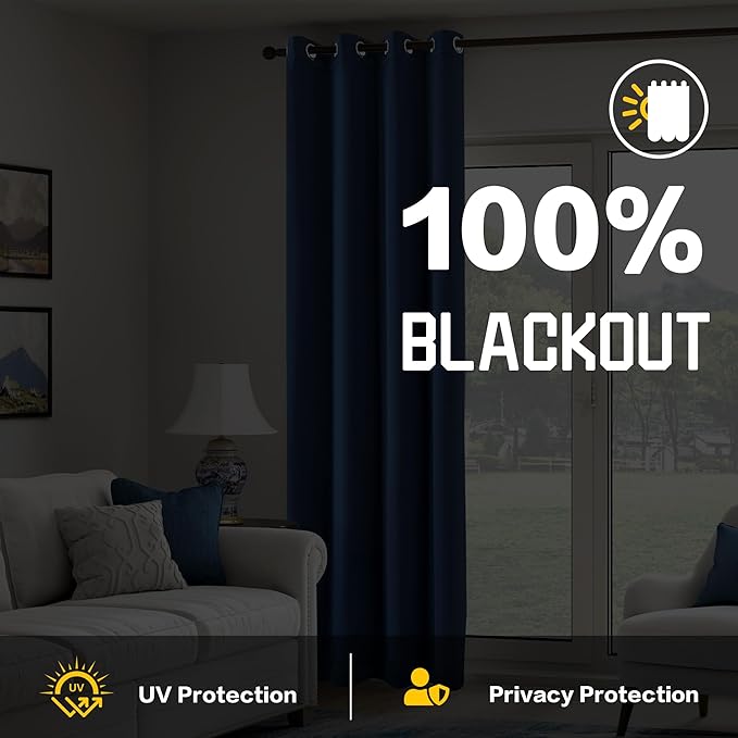 3-in-1 Layers Noise Cancelling Curtains for Bedroom Grommet Full Blackout Window Drapes Thermal Insulation Winter Curtains for Living Room (1 Panel, Navy Blue, 50" x 84")