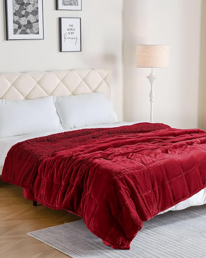 Uttermara Sherpa Fleece Weighted Blanket 15 lbs for Adult, Unicolor Ultra-Soft Fleece and Sherpa, Dual Sided Cozy Plush Blanket for Sofa Bed, 48 x 72 inches, Red