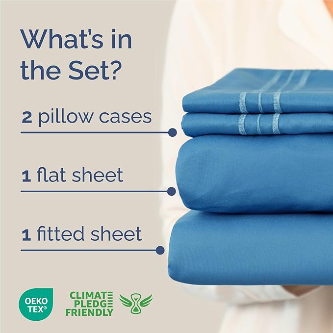 King Size 4 Piece Sheet Set - Comfy Breathable & Cooling Bed Sheets Set - Hotel Luxury Bedding for Women, Men, Kids, Teens, Boys & Girls - Deep Pockets, Soft and Wrinkle Free - Oeko-Tex - Denim Blue