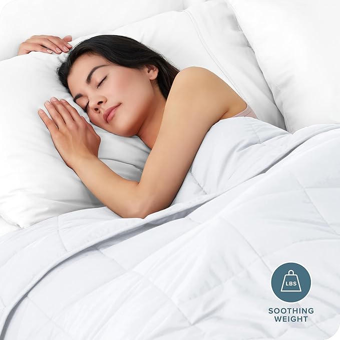 Bare Home Weighted Blanket Twin or Full Size 10lb (40" x 60") - All-Natural 100% Cotton - Premium Heavy Blanket Nontoxic Glass Beads (White, 40"x60")