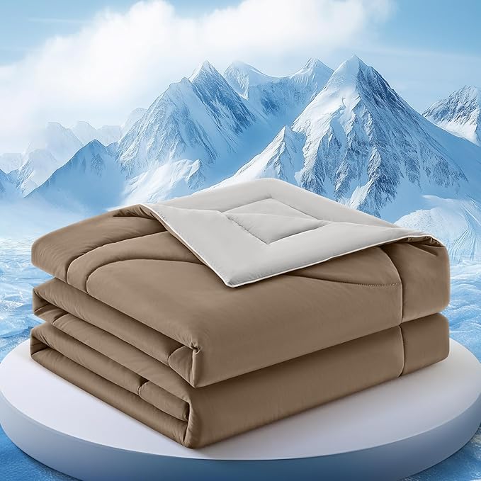 Cooling Comforter Queen Size, Double-Sided Cooling Blanket for Hot Sleepers & Night Sweats, Arc-Chill Q-Max > 0.4 Breathable Ice Blanket, Lightweight Cold Comforter (80''x90'', Brown)