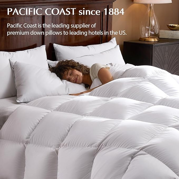 Pacific Coast Pillows Queen Size Set of 2, Goose Feather and Down Pillow for Sleeping, 3-Chamber Hotel Pillow for Side Sleepers and Back Sleepers