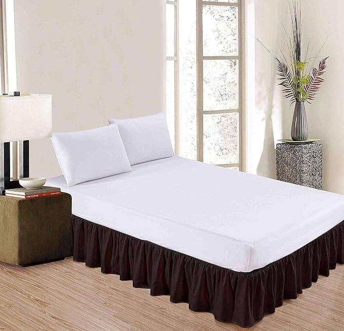 Chocolate Solid Ruffled Bed Skirt Full-XL-30 Inch Drop Split Corner, Microfiber Bedskirt with Platform Three Sided Coverage