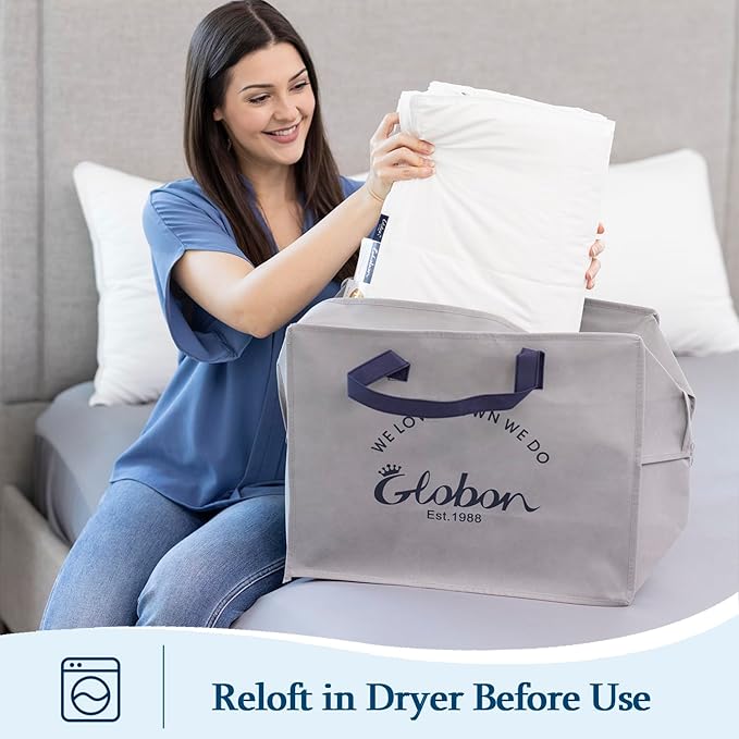 Globon Summer Down ComforterBlanket Queen Size, Extra Lightweight Duvet Insert for Hot Sleepers, Noiseless & Extra Soft,90x90 inches,10 Ounce Fill Weight, White