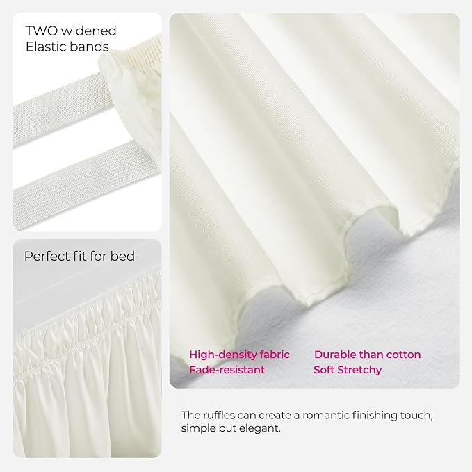 RIMELA Ivory White Dorm Bed Skirt Twin XL 32 Inch Drop, Easy to Install Extra Long Wrap Around Elastic Dust Ruffle, Bedskirt Silky Fabric Machine Washable (Twin XL 80“L x 39”W & Twin 75“L x 39”W)