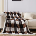 Blanket for Women, Sherpa Throw Blanket for Couch, Flannel Cozy Soft Checkered Blanket for Bed - Fleece, Dark Brown, 60x80 Inches