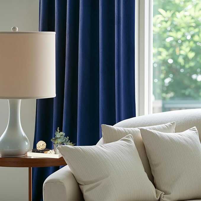 Navy Blue Velvet Blackout Curtains 96 Inches for Bedroom, Elegant Privacy Room Darkening Thermal Insulated Curtain Soft Luxury Window Drapes for Living Room,Back Tab Rod Pocket, W52 x L96, 2 Pcs