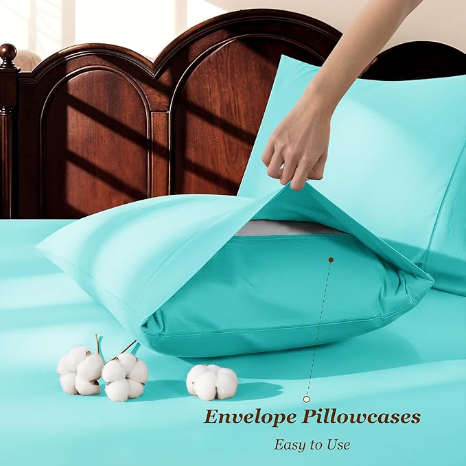 LBRO2M 1000 Thread Count 100% Egyptian Cotton Sheets Set,California King Size Bed Sheet 4 Piece Sets,Long Staple,16 Inches Deep Pocket,All Season,Bedding Super Soft Breathable(Lake Green)