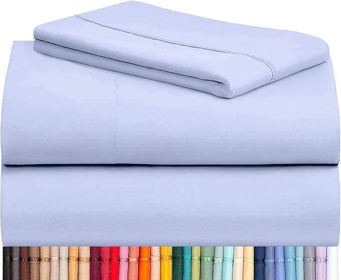 LuxClub 3 PC Twin Sheet Set, Deep Pockets Wrinkle Free Cooling Bed Sheets Hotel Bedding for Women, Men, Kids & Teens, Includes 1 Fitted Sheet, 1 Flat Sheet and 1 Pillowcase-Silky Soft Sky Blue