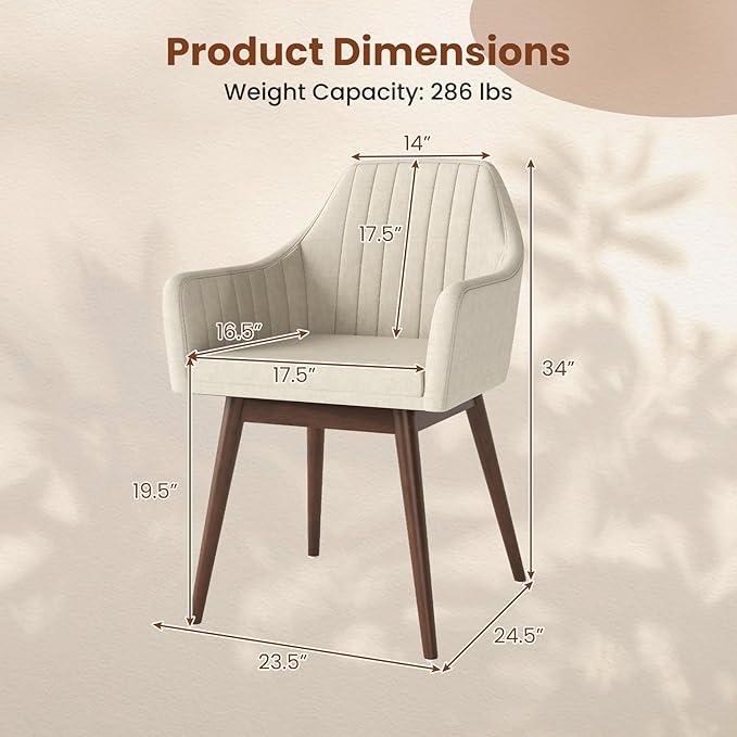 Giantex Upholstered Dining Chairs Set of 2, Mid Century Kitchen Chairs with Solid Wood Legs, Wrap-Around Backrest, Modern Accent Armchair for Living Room, Dining Room, Bedroom, Beige