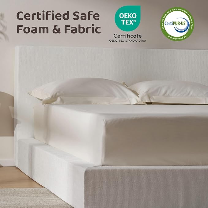 RECCI Cloud Upholstered California King Bed Frame with Headboard, 5 Inch Foam Padded Platform, No Box Spring, Easy Assembly (Snow White)