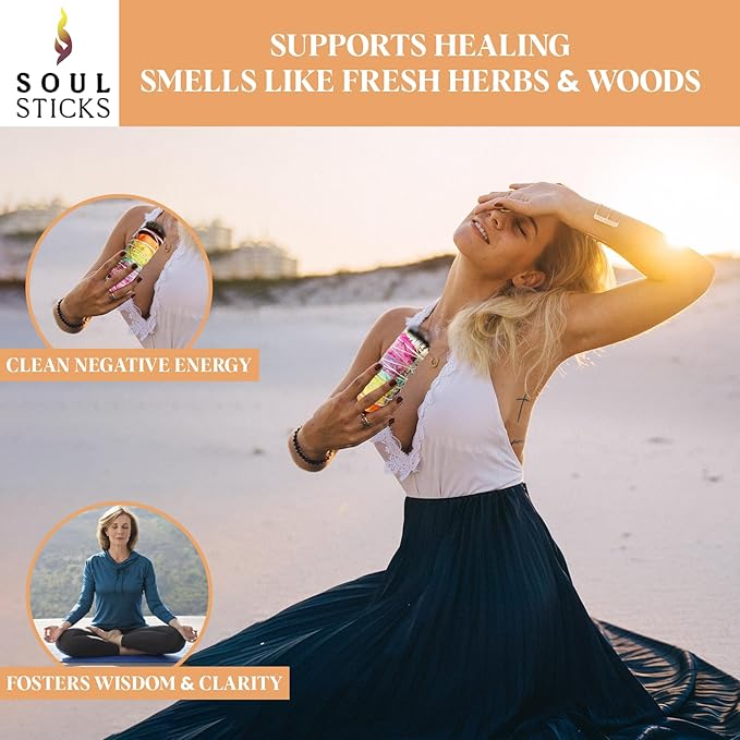 Soul Sticks 1 Pack 9 Inch Floral White Sage Smudge Stick With Starter Guide | House Blessing | Cleansing and Negative Energy Removal | Big Smudge Stick