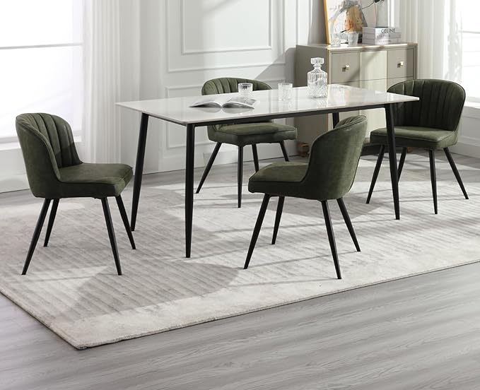 EALSON Modern Dining Chairs Set of 4 Leather Upholstered Accent Dining Room Chairs with Metal Legs Comfortable Armless Kitchen Chairs for Living Room/Dining Room,Green