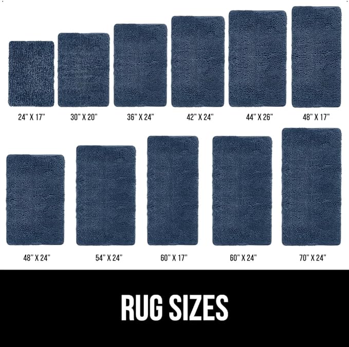 GORILLA GRIP Bath Rug Mat 36x24, Soft Absorbent Chenille, Quick Dry Microfiber Mats, Rubber Backing Washable Shower Floor Rugs, Bathmat Runner, US Designed Bathroom Home Decor Accessories Navy Blue