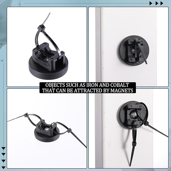 Yookeer 60 Pieces Magnetic Zip Tie Mount Multipurpose Cable Holder Magnets Magnetic Wire Management Bases with Heavy Duty Zip, Mount Nylon Cable Ties in Total (31mm)