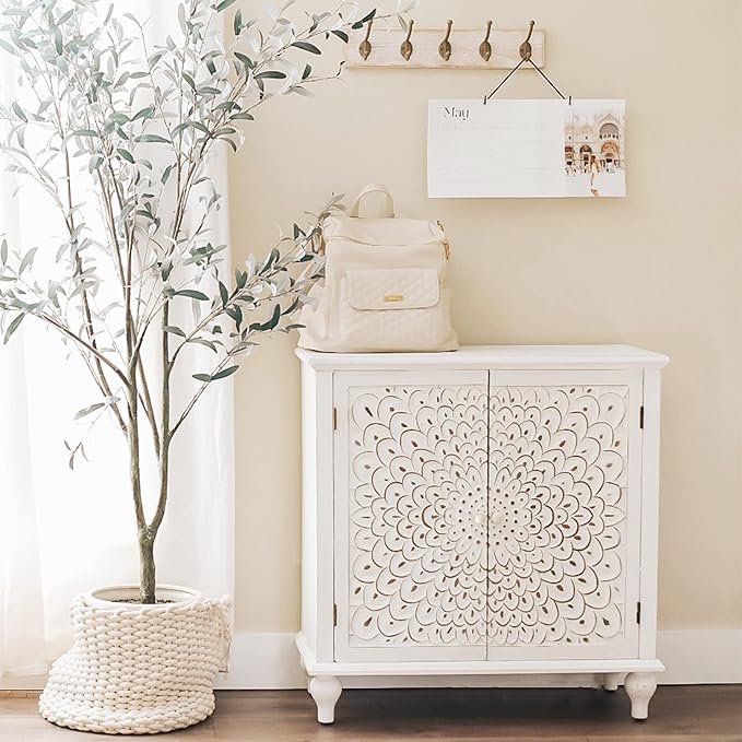PHI VILLA White Accent Cabinet with Doors, Antique Storage Sideboard and Buffet Cabinets
