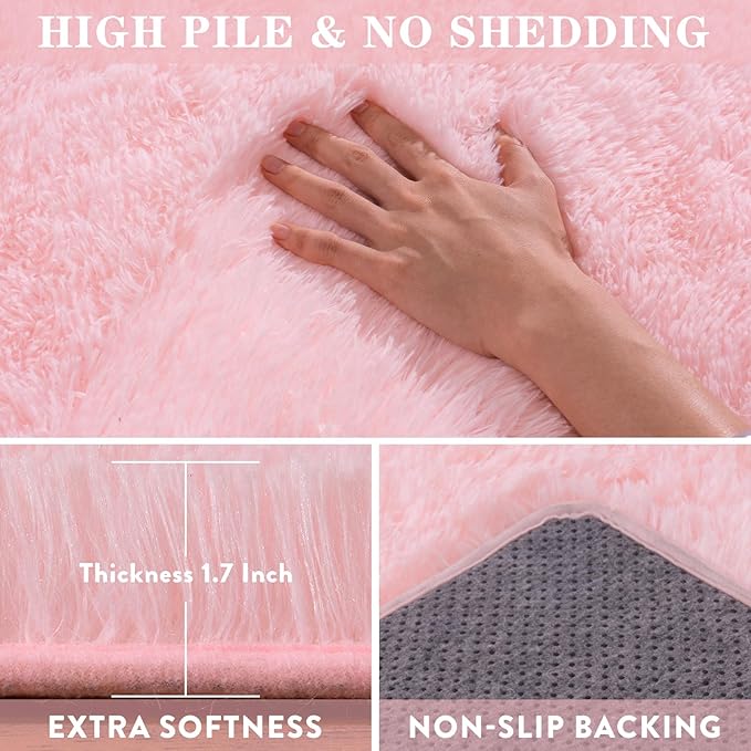 9x12 Large Area Rugs for Living Room, Soft Pink Fluffy Shag Rug for Bedroom, Non-Slip Modern Indoor Plush Shaggy Floor Carpet, Big Fuzzy Rugs for Nursery, Kids & Girls Room, Dorm, Home Decor