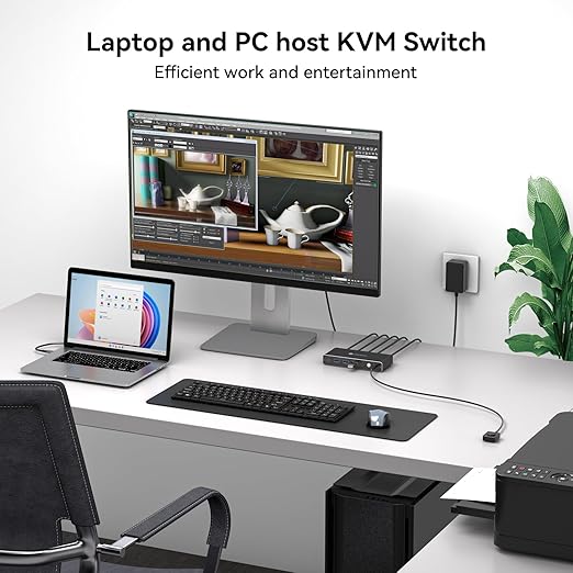 KVM Switch 1 Monitors 2 Computers 4K@60Hz USB C HDMI KVM Switch 2 Port for 1 Laptop 1 Desktop Share 1 Monitor Keyboard Mouse Hard Drives Printer Support 100W Charging for Laptop