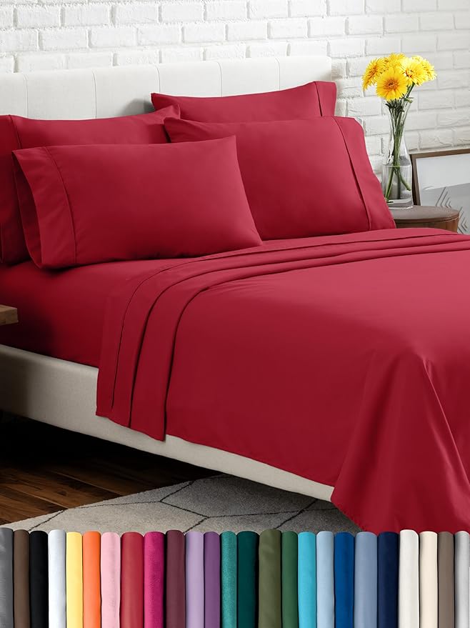 Bare Home Hotel Luxury Twin XL Sheet Set, Extra Soft - 4 Piece Set - Deep Pockets - Easy Fit - Cooling & Breathable - Wrinkle, Fade, Stain Resistant - Includes 2 Pillowcases (Twin XL, Red)