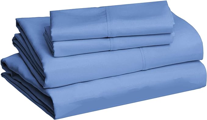 Amazon Basics Lightweight Super Soft, Wrinkle-Free, Breathable Easy Care Microfiber 4-Piece Bed Sheet Set with 14-Inch Deep Pockets, Queen, Dutch Blue, Solid