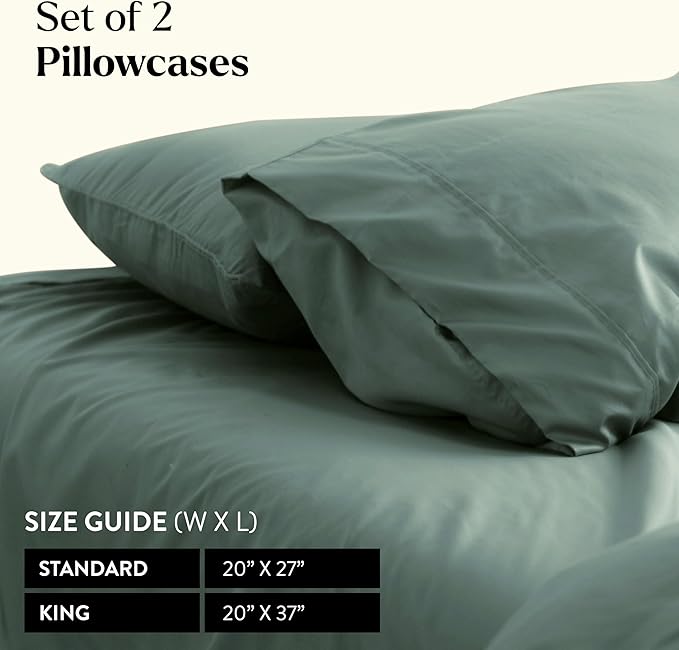 Miracle Made Extra Luxe Soft Cooling Pillowcase, 2-Piece Silver-Infused Cotton Fabric – Lightweight, Thermoregulating, Breathable Cover for Sensitive Skin, Standard Size, Sage Green