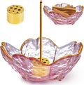 Incense Burner, Incense Holder for Backflow and Sticks Handmade Glass Cherry Blossom Incense Stick Holder with 9 Incense Holes Incense Burner Ash Catcher,for Meditation,Home Decor (with Gilt-Edged)