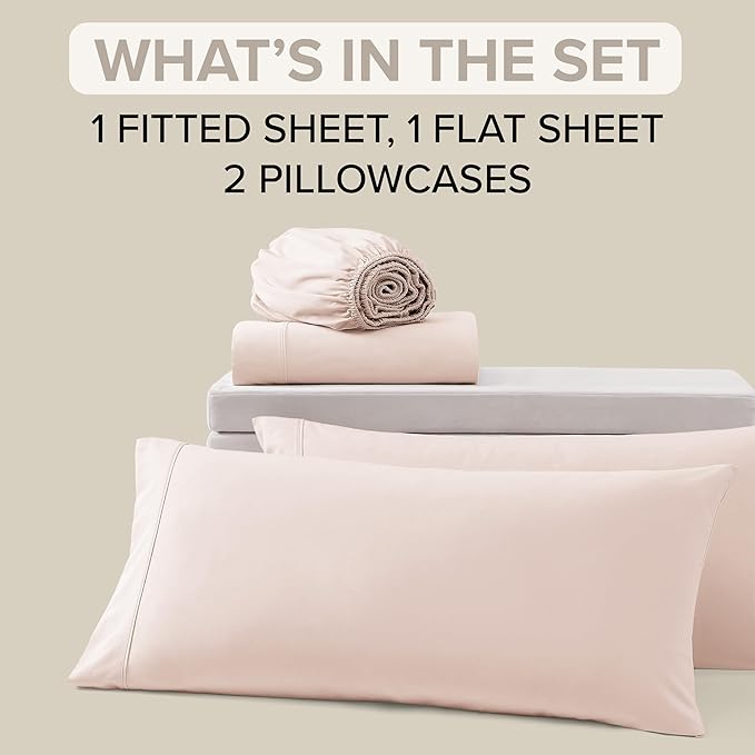 UGG King Sheet Set 4-Piece Luxury Cooling Sheets Deep Pockets Premium Bedding with 2 Pillow Shams Hypoallergenic Machine Washable Soft Lightweight Bed Set for Bedroom, King, Shell Light Pink (Hedi)