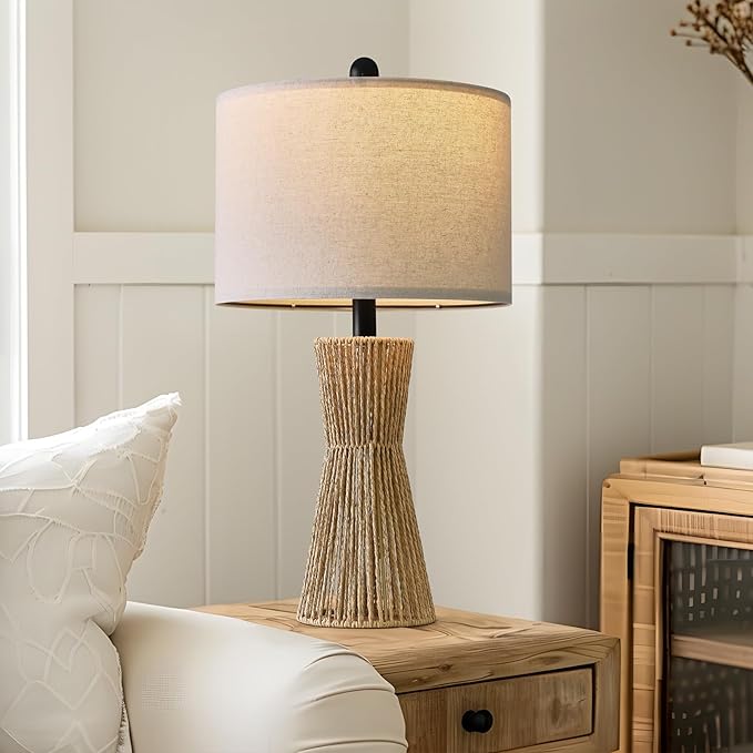OYEARS 22.5" Table Lamps for Living Room,Boho Lamps Set of 2 for Bedrooms, Bedside Lamp for Nightstands, Rattan Lamp, Farmhouse Table Lamp for Room Decor, End Table, Retro, Brown（Not Include Bulbs）