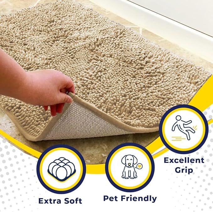 Muddy Mat® | Super Absorbent Door Mat Indoor, Microfiber Quick Dry Chenille Entryway Rug, Non-Slip Front Door Mat, Indoor Mats for Entryway, Machine Washable Pet Rug, Beige 59"x24"